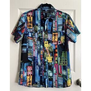 JUST ATTITUDE Graphic Tokyo Shinjwku Nights Button Down Shirt